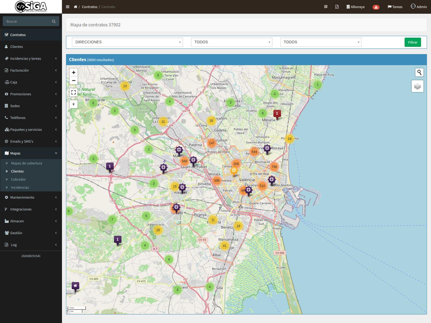 Mapa de cobertura con contratos y despliegue